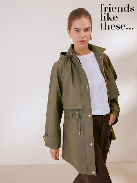 Olive Green - Friends Like These Rubberised Mid Length Rain Coat