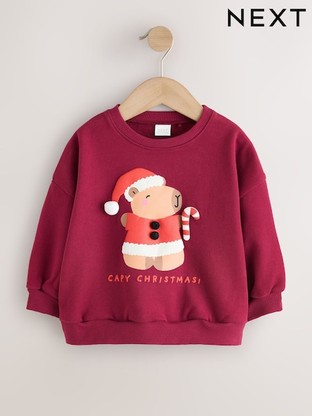 Berry Red Christmas Capybara - Crew Neck Sweatshirt (3mths-7yrs)