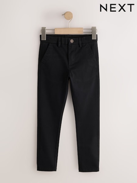 Black - Longer Length Regular Fit Stretch Chino Trousers (3-17yrs)
