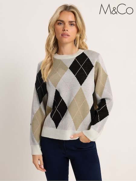 M&Co Natural Petite Argyle Jumper (V44951) | £36