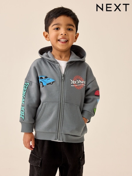Charcoal Grey - Hot Wheels Back Print Zip Up Hoodie (9mths-8yrs)