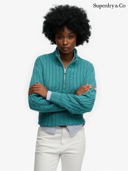 Superdry Green Slouchy Cable Half Zip Jumper (V45094) | £55