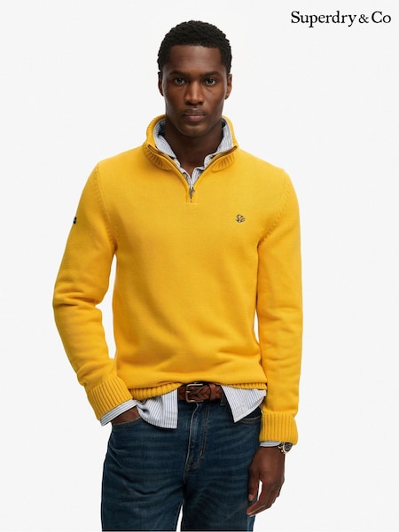Superdry Yellow Cotton Half Zip Knit Jumper (V45099) | £60