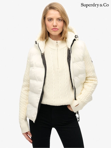 Superdry White Cable Knit Sleeve Hybrid Jacket (V45102) | £100