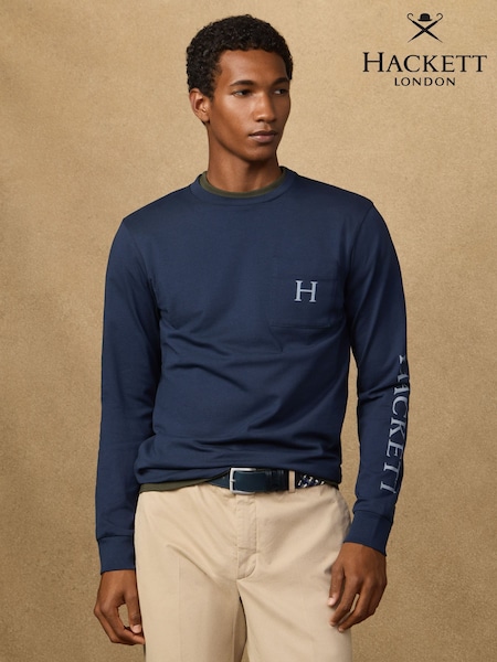 Hackett Blue Heritage Peaks Long Sleeve T-Shirt (V45124) | £75