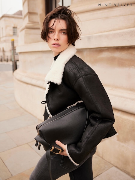 Mint Velvet Black Reversible Aviator Jacket (V45221) | £199