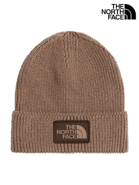 Brown - The North Face Logo Box Cuffed Beanie