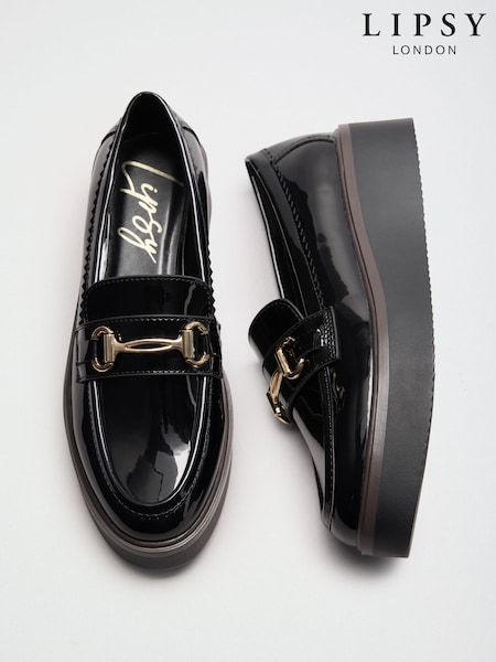 Black Patent - Lipsy Snaffle Trim Wedge Platform Slip On Loafers
