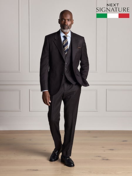 Brown - Regular Signature Slim Fit Zignone Italian Wool Cashmere Flannel Suit Trousers