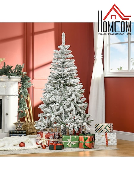 Homcom Green/White 6ft Flocked Pencil Artificial Christmas Tree (V45410) | £52