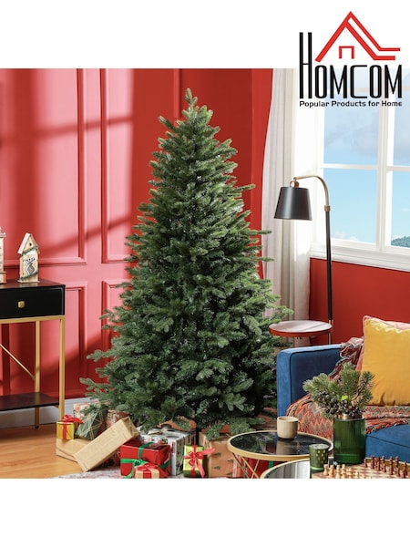 Homcom 7ft Artificial Christmas Tree With Metal Base And Hinged Branches