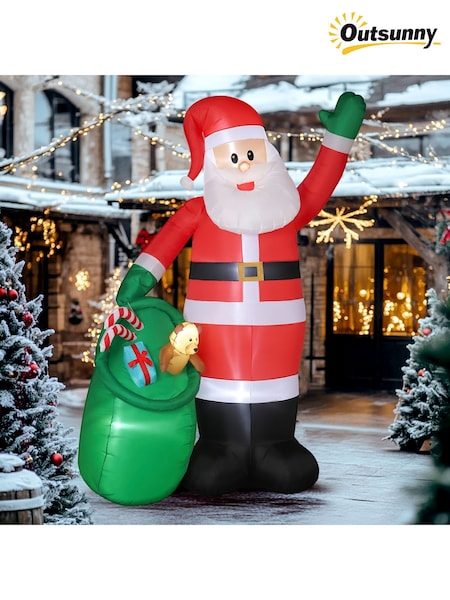 Outsunny 9ft Inflatable Santa With Bear Sack Builtin Led Lights Outdoor Decoration