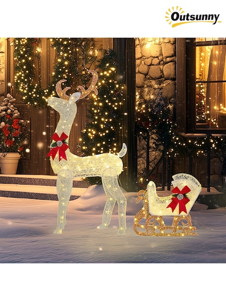 Outsunny Lighted Reindeer And Sleigh Christmas Decoration With 170 Led Lights