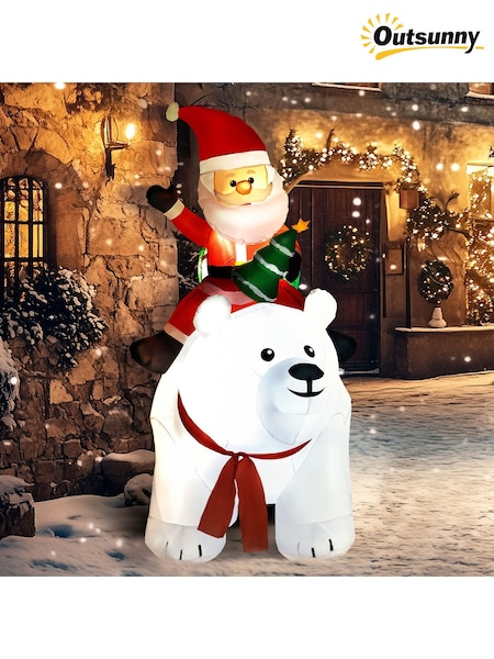 Outsunny 6.6ft Inflatable Santa Claus Riding Polar Bear Christmas Blow-up Decoration