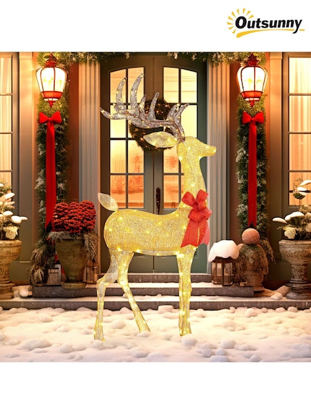Outsunny Lighted Reindeer Christmas Decoration With 137 Led Lights Indoor Or Outdoor