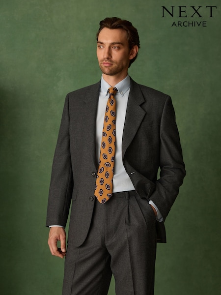 Grey - Regular Relaxed Fit Archive Wool Blend Flannel Suit Jacket