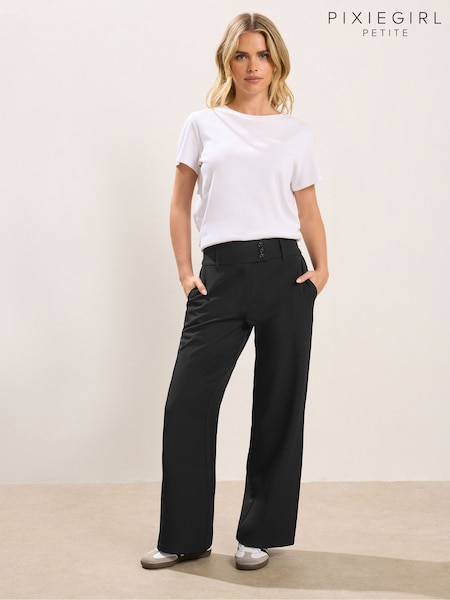 PixieGirl Petite Black 3 Button Wide Leg Trousers (V45701) | £37