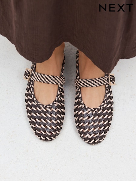 Chocolate Brown - Forever Comfort® Weave Mary Jane Flats