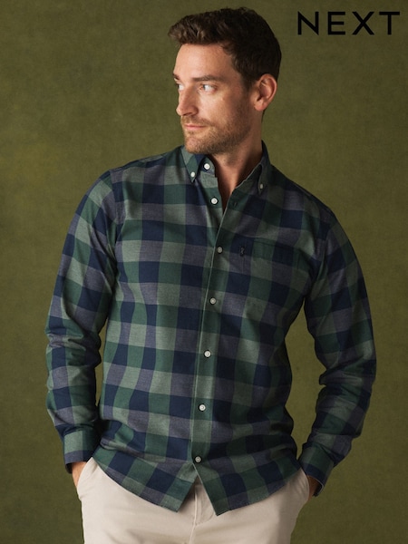 Green - Regular Regular Fit Easy Iron Button Down Long Sleeve Oxford Check Shirt