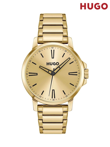 HUGO Gold Tone Smooth IP Bracelet Watch (V46151) | £149