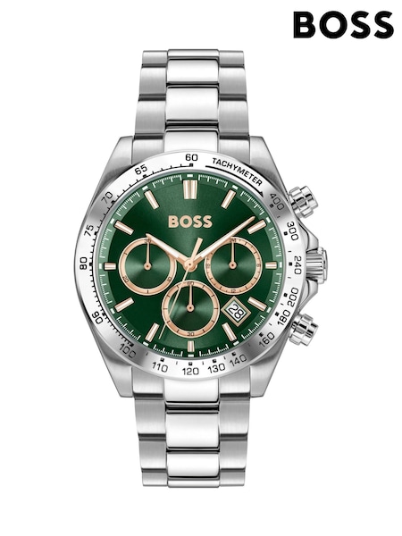 BOSS Silver Hero Stainless Steel Bracelet Watch with Green Dial (V46187) | £349