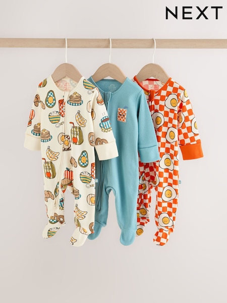 Blue/Orange Brunch - Baby Sleepsuits 3 Pack (0mths-2yrs)