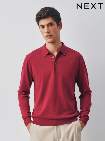Red - Regular Long Sleeve Knitted Polo Shirt