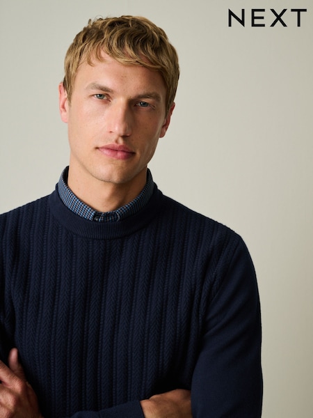 Navy Blue - Regular Regular Fit Mock Shirt Cable Knit Jumper