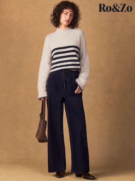 Ro&Zo Blue Petite Cord Drawstring Wide Leg Trousers (V46405) | £99