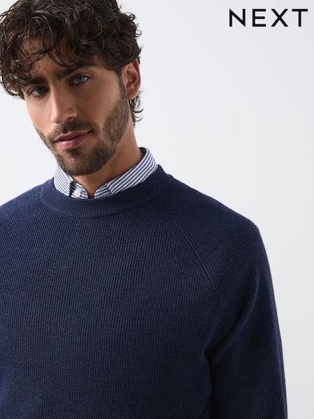 Navy Blue - Regular Textured Knitted Jumper