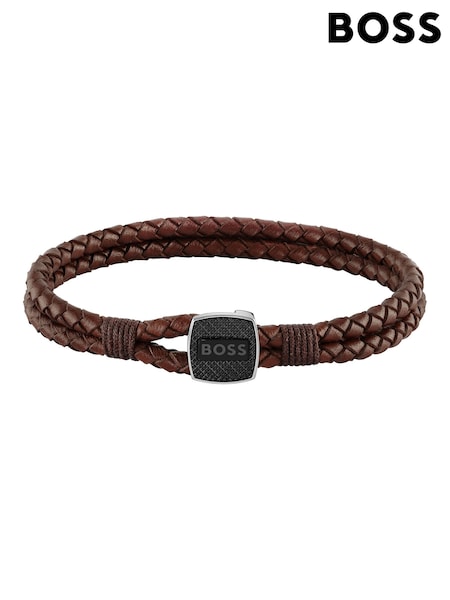 BOSS Brown Gents Seal Braided Leather Bracelet (V46729) | £59