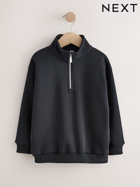 Black - Smart Funnel Neck Quarter Zip Through Sweat Top (3-16yrs)