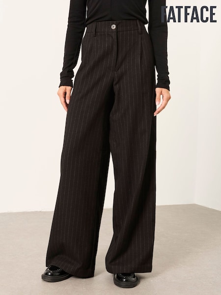 Black - Fatface Pinstripe Wide Leg Trousers