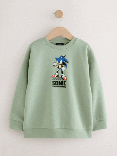 Green - Sonic Print Crew Neck Sweatshirt (3-16yrs)