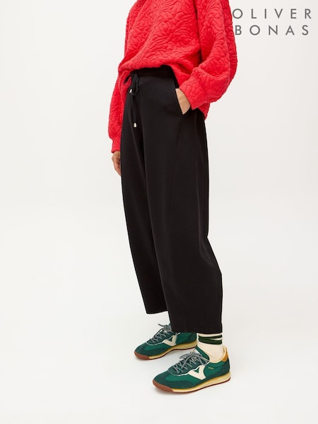 Oliver Bonas Black Tie Waist  Barrel Leg Jogger Trousers (V46919) | £60