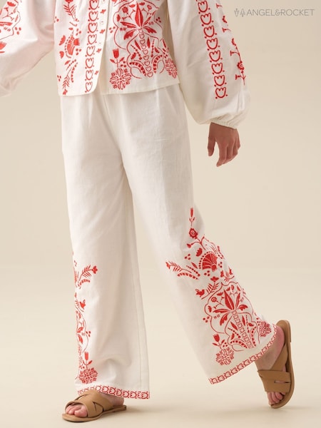 Angel & Rocket White Pippa Embroidered Tie Waist Trousers (V47005) | £28 - £35