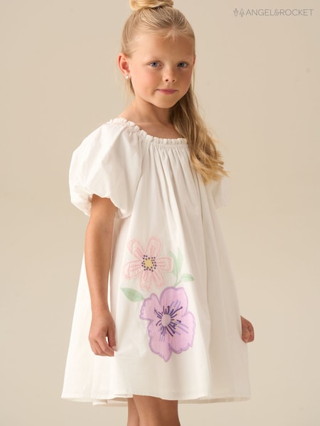 Angel & Rocket White Coletta Puff Sleeve Swing Dress (V47015) | £34 - £38