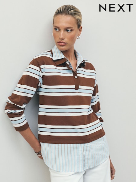 Chocolate Brown/Blue - Striped Layered Polo Shirt