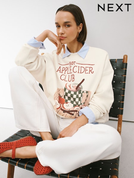 Ecru - Autumnal Apple Cider Graphic Sweatshirt