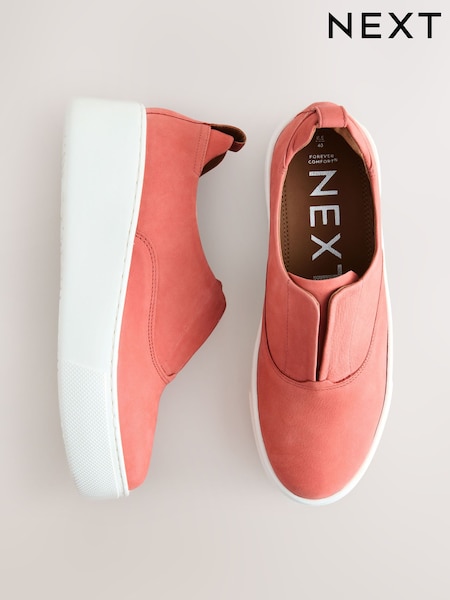 Coral Pink - Slip On Signature Leather Chunky Wedge Platform Trainers