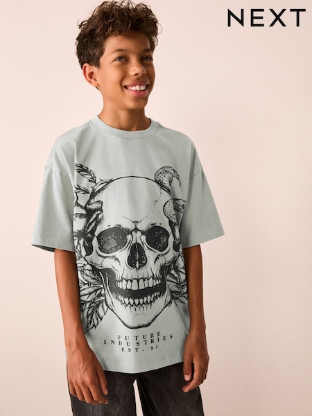Grey Skull - Short Sleeve Graphic T-shirt (3-16yrs)