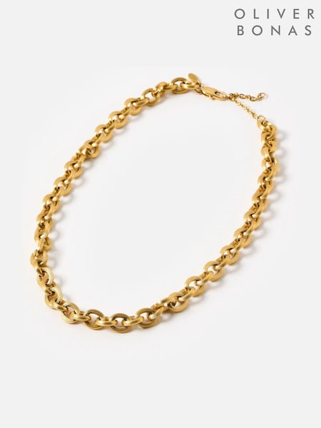 Oliver Bonas Gold Tone Stainless Steel Waterproof Chunky Chain Necklace (V47330) | £38