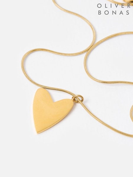 Oliver Bonas Gold Tone Stainless Steel Waterproof Small Heart Pendant Chain Necklace (V47334) | £32