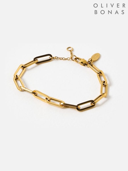 Oliver Bonas Gold Tone Austen Stainless Steel Waterproof Paperclip Chain Bracelet (V47338) | £28