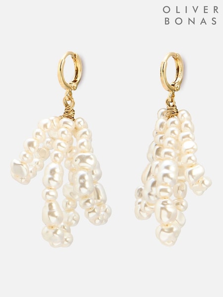 Oliver Bonas White Izabel Faux Pearl Loops Statement Earrings (V47340) | £24