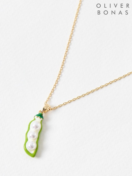 Oliver Bonas Green Gold Toned & Enamel Petit Pois Pendant Necklace (V47351) | £22.50