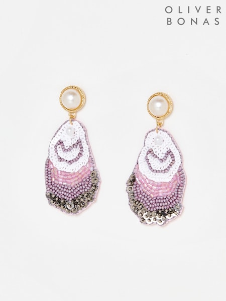 Oliver Bonas Silver Tone Olympia Oyster Embellished Drop Earrings (V47369) | £24