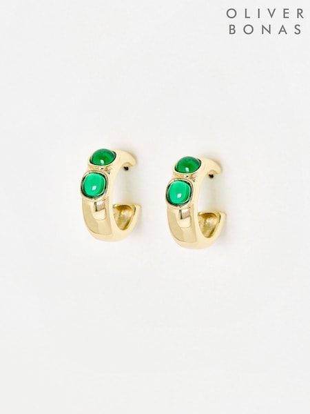 Oliver Bonas Green Nuala Stone Gold Toned Hoop Earrings (V47384) | £18