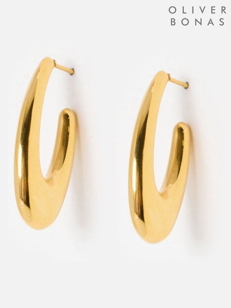 Oliver Bonas Gold Tone Simone Stainless Steel Waterproof Long Hoop Earrings (V47390) | £28