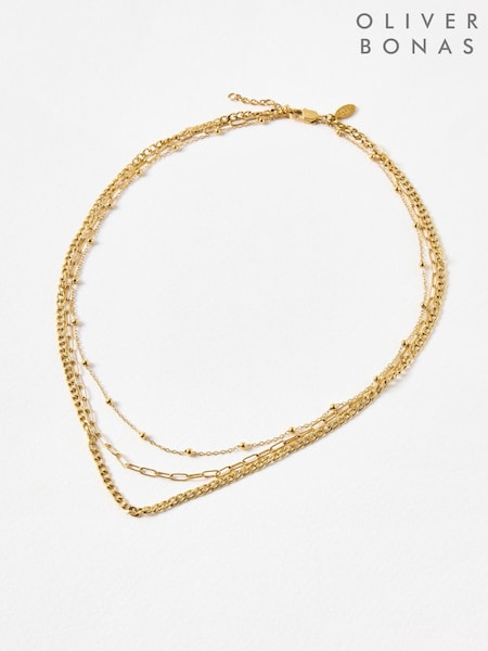 Oliver Bonas Gold Tone Stainless Steel Waterproof Layered Necklace (V47395) | £36